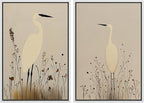 SIGNFORD Framed Canvas Print Wall Art Set Minimalist Heron Art Simplified Shapes in Neutral Tones Illustration Modern Art Decorative Nordic Nature for Living Room, Bedroom, Office - 16"x24"x2 White