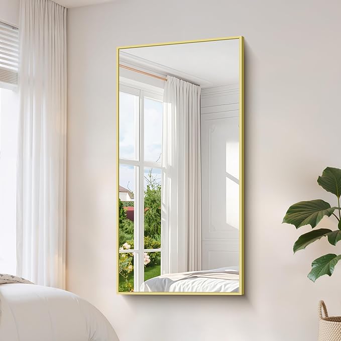 YIROMAN Bathroom Mirror 60"x30", Large Brushed Gold Bathroom Mirror for Over Sink with Aluminum Frame, Rectangular Vanity Mirror with Right Angle, Wall Mirror Hangs Horizontal or Vertical
