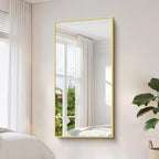 YIROMAN Bathroom Mirror 60"x30", Large Brushed Gold Bathroom Mirror for Over Sink with Aluminum Frame, Rectangular Vanity Mirror with Right Angle, Wall Mirror Hangs Horizontal or Vertical
