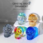 Crystal Halloween Skull Skeleton Decor, Blue Glass Skull Gifts for Men Home Decorations with Gift Box, Art Glass Day of The Dead Skull Halloween Paperweights Collectibles (Blue)