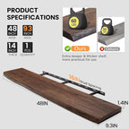 Floating Shelves for Wall, 48"x9.3" Rustic Solid Live-Edge Elm Wood Wall Shelves, Heavy-Duty Floating Shelves with Invisible Brackets, Set of 2 for Living Room, Bedroom, and Kitchen, Walnut Finish