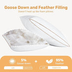 UNIKOME Natural Goose Feathers and Down Pillow - Queen Size Set of 2, Medium Firm Pillow with 100% Cotton Cover, Gussted & Quilting Design Hotel Collection Bed Pillows for Back, Stomach, Side Sleeping