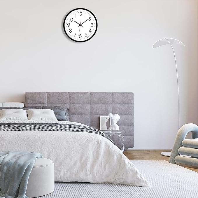 Lumuasky 4 Pack Black Wall Clock,12 Inch Silent Battery Operated Non Ticking Quartz Round Analog Classic Clock Modern Design for Home Office Classroom School Living Room Bedroom