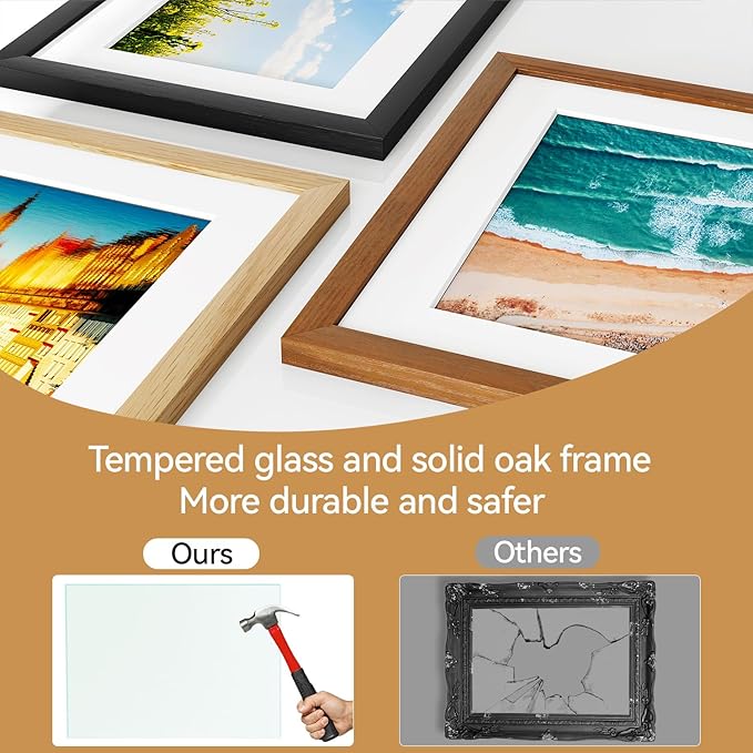 IBUYKE 18x24 Picture Frame,Solid Oak Wood 18x24 Photo Frame with Mat to 16x20,18x24 Picture Frames With Tempered Glass,Wall Mount Display,Home Decor,Natural Oak 24 x 18 Frame,UWPF1824N