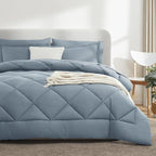 CozyLux King Size Comforter Set Dusty Blue - 7 Pieces Bed in a Bag King, Luxury Soft Bed Set for All Seasons, Bedding Set with Down Alternative Comforter, Sheets, Pillowcases & Shams, Grayish Blue