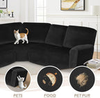 Arfntevss Sectional Recliner Couch Covers Velvet Corner Sectional Sofa Cover for Reclining Couch Stretch Soft L Shape Recliner Slipcover Thick U Shaped Washable Protector (5 Seat Cover, Black)