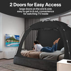 EighteenTek Bed Tent Full Size Bed Canopy, Light Reducing Sleeping Tent Lightweight Portable Indoor Tent Breathable Privacy Space on Bed with 2 Doors for Adults Kids Autism (Full, Black)