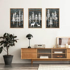 Celestdeco Modern White Forest Framed Canvas Wall Art Set, Minimalist Woodland Art Painting, Retro Tree Landscape Wall Decor, Wildland Deer Artwork for Living Room, Dining Room, Office - 24"x36"x3