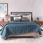 Vianney Twin Comforter - Novo Cobalto Reversible Lightweight Blanket 71x93 inches - Soft Fleece Cozy Throw for Couch or Bed in Cobalt Blue and Dark Grey with Triangular Quilt Pattern