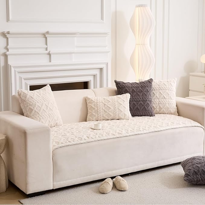 Plush Couch Cover for Pets Super Soft Sofa Covers for Cats & Dogs Washable Sofa SlipCover Furniture Couch Protector for Living Room(35" x 82", White)