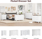 Fluted Dresser for Bedroom,9 Drawer Dresser for Closet,57" Wide Storage Cabinet and Chest of Drawers with Gold Handle,TV Stand,Storage Organizer for Living Room,Hallway,Entryway,White