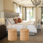 Wimarsbon Round Pouf Ottoman with Wood Frame, Handwoven Natural Water Hyacinth Seagrass Pouffe,Outdoor Rattan Stool Accent Seat, Bohemian Coastal Home Decor (14inch Natural Water Hyacinth)