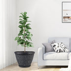 4 Pack 16 Inch Large Plant Pot for Outdoor, Plastic Flower Pot Indoor with Drainage Hole & Saucer, Modern Decorative Garden Pot, Imitation Magnolia Garden Pots for House Planters（Gray）