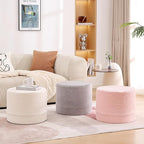 LITA Round Stuffed Pouf Ottoman, Velvet Poufs with High-Density Foam Filling and Washable Cover, Furry and Fluffy Bean Bag Foot Stools Ottoman for Living Room, Bedroom, Office, Beige