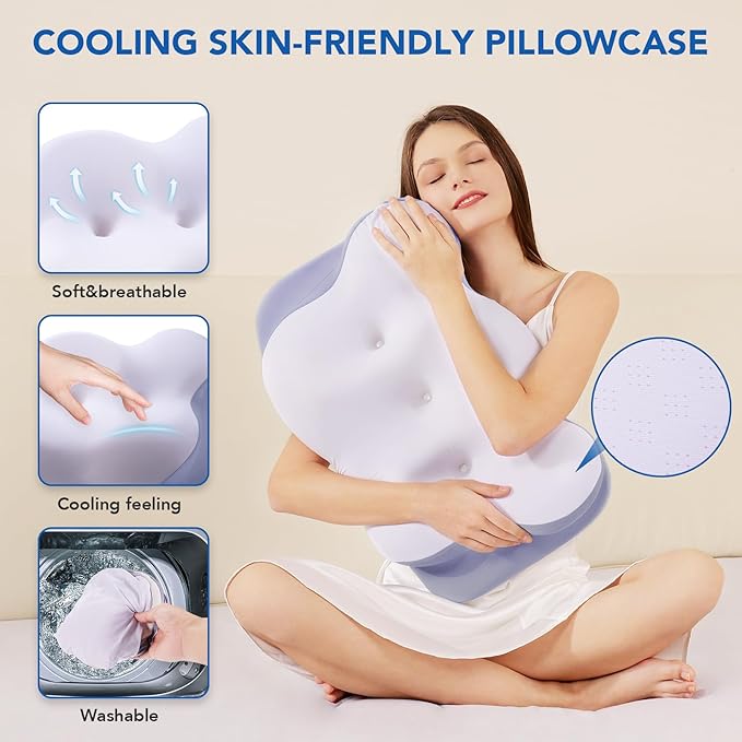Cervical Pillow for Neck Pain Relief - Cooling Neck Pillow, Contour Memory Foam Pillows, Neck Support Pillow for Shoulder Pain Ergonomic Orthopedic Bed Sleeping Pillow for Side, Back & Stomach Sleeper