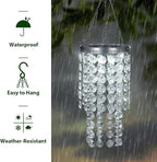 Hanging Solar Lantern Outdoor, 2 Tiers 21” Solar Transparent Acrylic Beaded Chandelier with Cool White LED S Hooks for Garden Yard Patio Gazebo Outside Decor
