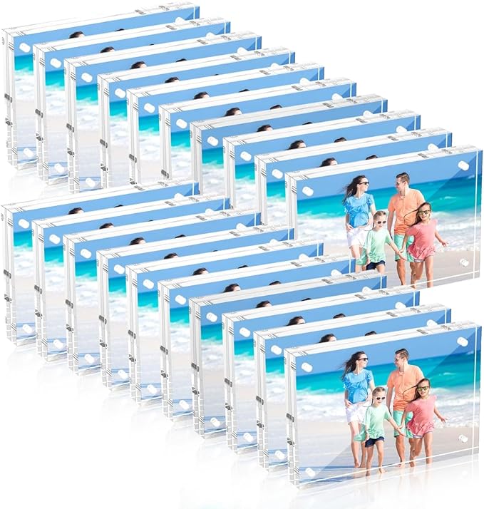 4x6 Acrylic Frames 20 Pack, 20mm Double Sided Magnetic Picture Frames 20% Thicker Block Clear Picture Frames Wedding Table Numbers for Desk Desktop Display Pictures Holder