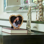 Heart Shaped Wedding Picture Frames for Couple - Beaded Crystal 4x4 Picture Frame – Engagement Gift, Wedding Gift for newlyweds - Fits 3.5x3.5 photo - Valentine Picture Frame (Golden)