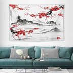 Cherry Blossoms Tapestry, Japanese Fuji Mountain Tapestry, Asian Japanese Wall Tapestry, Nature Landscape Tapestries for Bedroom Living Room Decor 90"x60"