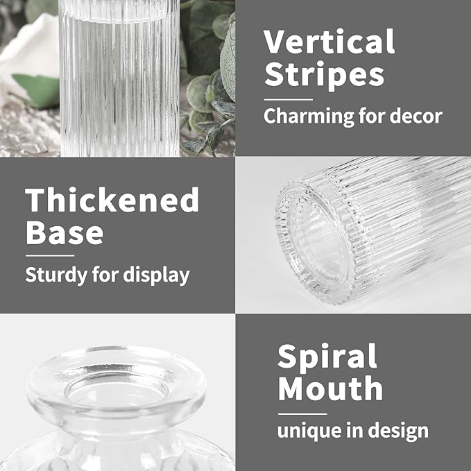 Glass Bud Vases Set of 20, Living Bud Vases, Small Bud Vase in Bulk, Mini Flowers Vases for Centerpiece, Vintage Decorative Vase Set for Table Decorations, Wedding Reception, Home Decor (Clear)