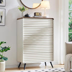 RedLemon 5 Drawers Dresser for Bedroom, 48'' Tall Mid Century Modern Wood Fluted Dresser, Chest of Drawers with Tapered Leg for Bedroom, Living Room, Hallway, Closet,Antuique White