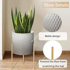 ARNIS Plants Pots with Stand,Set of 2 Flower Pots, Unique Mid Century Decorative Metal Flower Pots with Drainage,10.5&12.25 Inch, Grey and White
