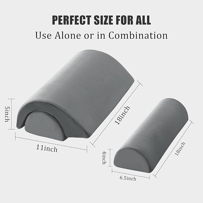 ROYALAY Half Moon Bolster Knee Pillow for Legs, Knees, Lower Back and Head, Adjustable Semi Roll Round Lumbar Support Pillow for Bed Sleeping, Health Large half moon pillow for Reduce Pressure,gray