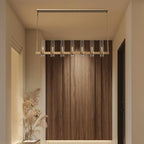 Brass Kitchen Island Lighting- 7-Light Linear Chandelier, Adjustable 47'' Modern Farmhouse Rectangle Pendant Light Fixtures, Dining Room, Bedroom