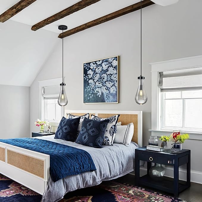 Raindrop Pendant Lights Kitchen Island Teardrop PlatingBlack Hanging Light Fixtures Clear Solid Glass Pendant Light Modern Chandeliers for Dining Room Porch Corridor Living Room(Black 3-Pack)