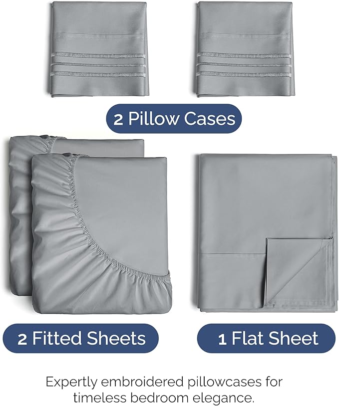 Split King Size 5 Piece Sheet Set - Comfy Breathable & Cooling Bed Sheets Set - Hotel Luxury Bedding for Women, Men, Kids, Teens, Boys & Girls - Deep Pockets and Wrinkle Free - Oeko-Tex - Steel Blue