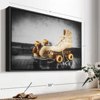 ElephantStock Vintage Skates Pop Wall Art - Horizontal Framed Canvas - 1-Piece Living Room Wall Decor - Sport Photography Canvas Print - Beige and Black Decor for Wall - 25" X 17"