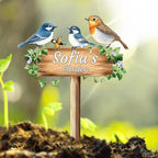 Personalized Colorful Bird Metal Sign with Stake,Custom Gardener Last Name Signs Outdoor Decorate,Customized Garden Accessories Decor for Mother,Birds on the Branch Plaques for Patio Lawn Porch Yard