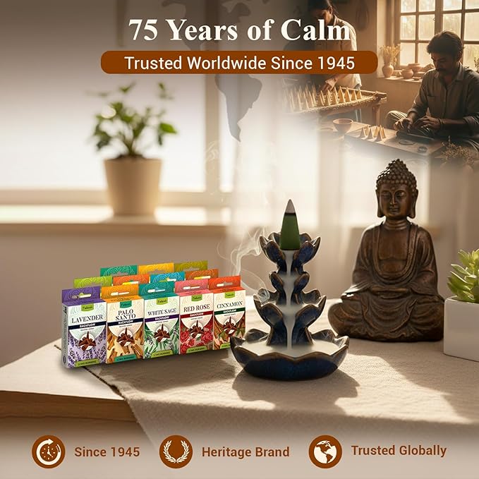 Tulasi Backflow Incense Cones with Natural Oils, Scents Set of 12 Fragrances (120 Cones) Calming Home Aromatherapy, Yoga, Meditation, Relaxing, Mixed Scents with Natural Oils