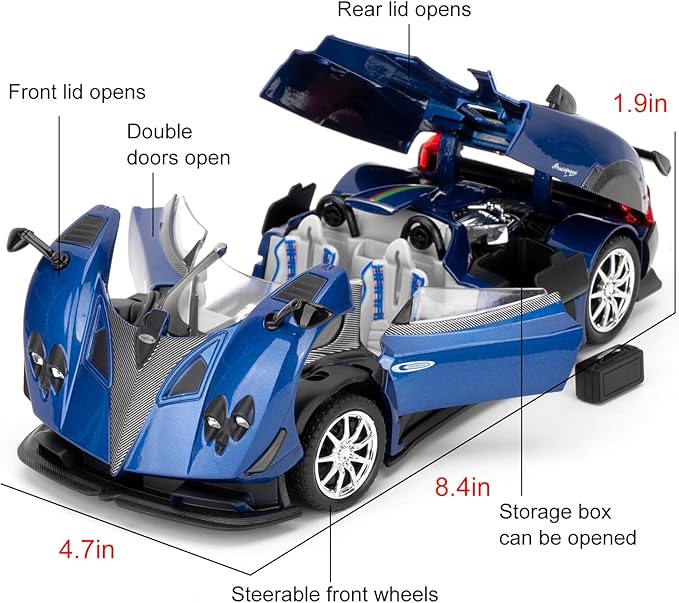 1/24 Car Model Compatible for Collectible Pagani Zonta HP Diecast Toy Car,Zinc Alloy Pull Back Cabriolet Vehicles Toy with Sound and Light for Adult Boys Girls (Blue)