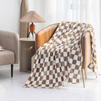 LOMAO Throw Blankets Flannel Blanket with Checkerboard Grid Pattern Soft Throw Blanket for Couch, Bed, Sofa Luxurious Warm and Cozy for All Seasons (Khaki, 40"x50")