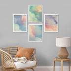 SIGNWIN Framed White Pastel Watercolor Rainbow Sky Clouds Wall Art, Set of 4 Abstract Geometric Wall Decor Prints, Nature Wilderness Wall D¨¦cor for Living Room, Bedroom - 12"x16" White