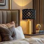 RORIANO 24" Modern Table Lamp for Living Room Bedroom, Gold Nightstand Resin Lamp with Black Grid Shade