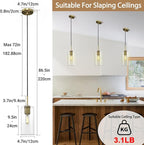 Modern Brass Pendant Lights Kitchen Island 2 Pack Glass Pendant Light Fixtures, 9.5'' Farmhouse Gold Pendant Light Kitchen Pendant Lighting Over Island for Sink, Bathroom, Bar,Dining Room