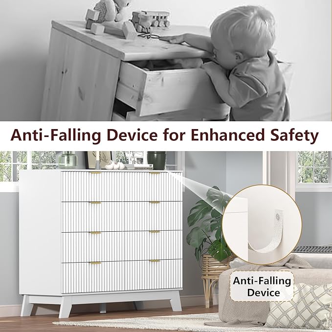 Fluted Dresser for Bedroom,8 Drawer Dresser for Closet,Storage Cabinet and Chest of Drawers with Gold Handle,TV Stand,Storage Organizer for Living Room,Hallway,Entryway,White