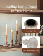 Wooden Candlestick Holders Rustic: Farmhouse Wood Taper Candle Holders Boho Candle Sticks Holder Fall Decor for Dinning Table Mantle Party Holiday Christmas Wedding Home Set of 3