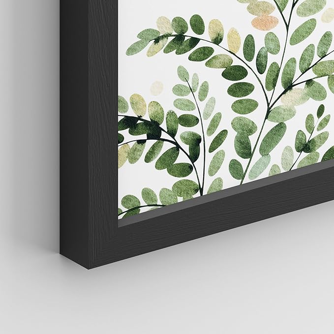 SIGNWIN Framed Green Pastel Forest Fern Leaf Wall Art, Set of 4 Collage Nature Garden Wall Decor Prints, Nature Wilderness Wall D¨¦cor for Living Room, Bedroom - 12"x16" Black