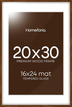 Homeforia 20 x 30 Walnut Frame, High End Dark Oak 20x30 Wooden Poster Frames with Mat 16x24, 20 x 30 Brown Wood Picture Frame Matted to 16 x 24, 30x20 Hanging Frame, Tempered Glass, Wall Kit, Set of 1