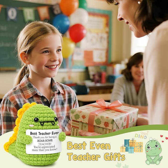 OCCdesign Mini Teacher Gifts for Christmas Teacher Appreciation Gifts for Best Teachers Ever Handmade Crochet Dinosaur Thank You Gift for Teachers Christmas Birthday Retirement Gift Ideas