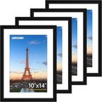 FIXSMITH 10x14 Picture Frame Set of 4, Photo Frame with HD Plexiglass, Display Pictures 8.5x11 with Mat or 10x14 Without Mat, Black Picture Frames Collage Wall Decor, Gallary Wall Frame