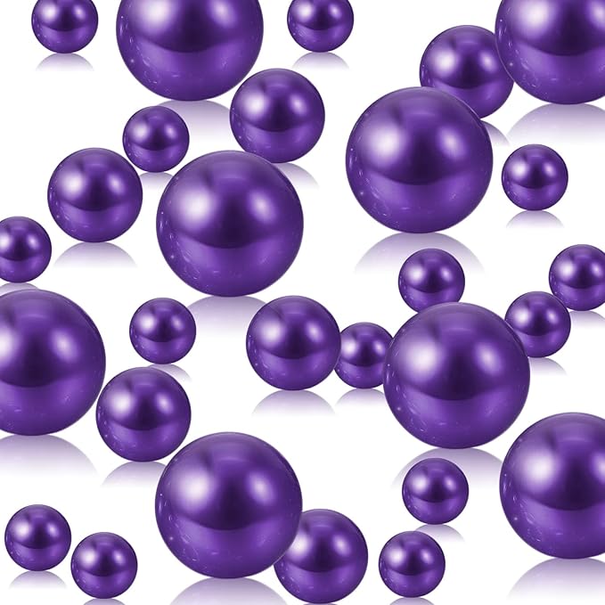 200 PCS Purple Vase Fillers, Pearls Bead for Centerpieces Vases, 10/14/20 MM No Hole Beads, Fake Pearls for Wedding Birthday Anniversary Theme Party Table Centerpieces Decor