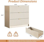 Fluted Dresser for Bedroom, 32 Inch Wide Nightstand with Large Drawer, 3 Drawer End Table for Bedroom, Living Rooms, Offices, and Entryways, Beige