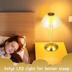 Liliful 2 Pcs LED Portable Cordless Table Lamp Touch Battery Operated Rechargeable Desk Lamp 3 Color Dimmable for Bedroom Living Room Dining (Mushroom Style,Gold)