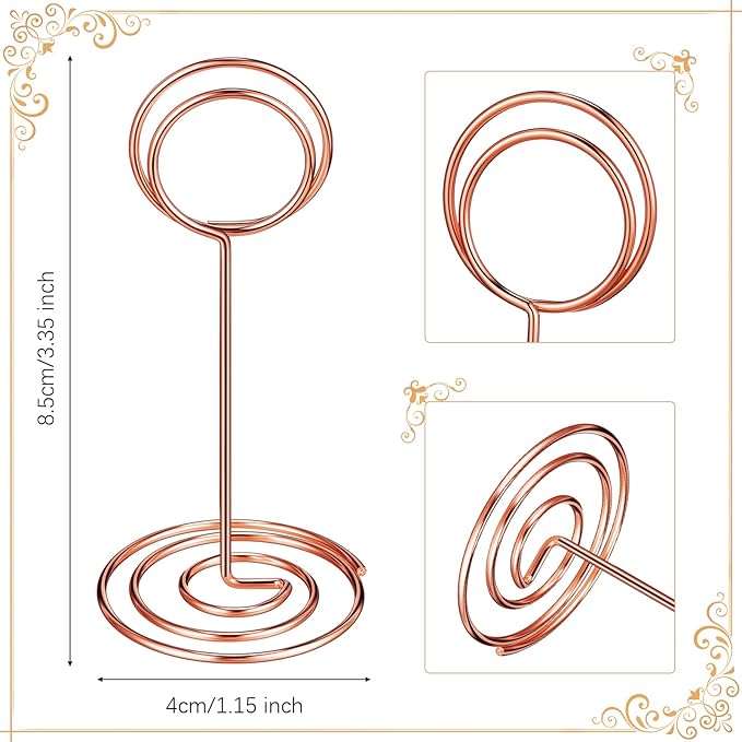 TecUnite 24 Pieces 3.35 Inch Table Number Holder Place Card Photo Holder Picture Name Menu Clips Memo Cards Stand for Wedding Reception Anniversary Birthday Party Centerpieces (Rose Gold)
