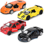 1/36 Metal Diecast Cars Toy with Opening Doors,4 PCS Pull Back Cars Set,Contain Truck Toys,Race Car and Kids Car Toys,Boy Toy for Age 3 4 5 6 7