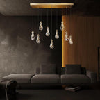 Raindrop 9-Light Chandeliers for Dining Room, Brass Teardrop Pendant Lights, Gold Living Room Lights Fixture, Modrn Pendant Light Kitchen Island, Adjustable Rope Hanging Lamp Ceiling for Living Room